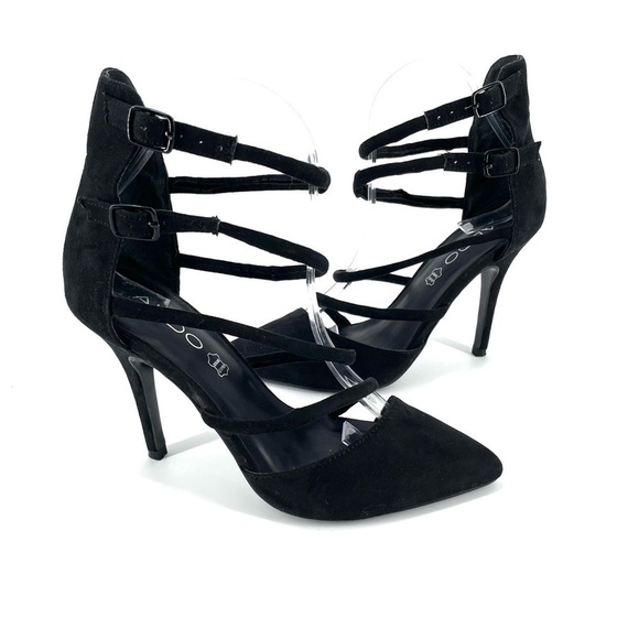 ALDO Black Suede Strappy Almond Toe Heel - Picture 2 of 7